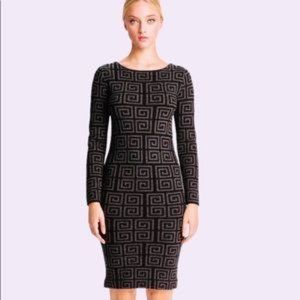 Alice + Olivia Nadia Black/Gray Greek Key Sweater Dress, Size M
